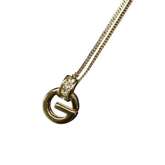 6. GIVENCHY G Logo Rhinestone Gold Tone Pendant Necklace unused - Picture 1 of 1